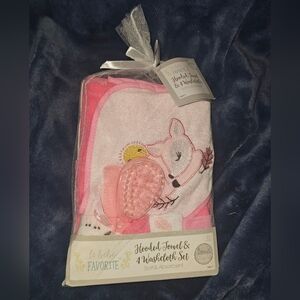 Pink Hooded Towel & Washcloth Set